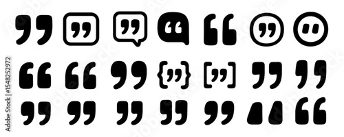 Black Quote Mark Icon Set, Speech Mark Collection, Inverted Commas Symbol, Punctuation Mark Icons, Quotation Graphic Elements, Typographic Vector Illustration, icon pack.