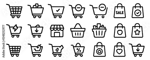 Shopping cart icon set, shop and sale symbol, full and empty cart, shopping bag icon, commerce and retail element, buy online market symbol, vector illustration, ecommerce icon.