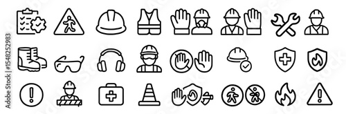 Work Safety banner, construction icon sign, hazard warning symbol, workplace safety awareness concept, safety gear symbol, accident prevention alert, vector illustration.