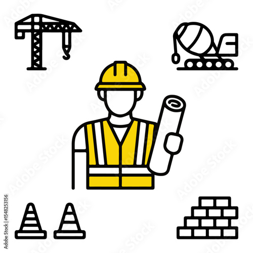 high quality construction site line icon set  