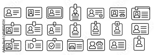 ID card icon set, identification symbol, driver license, editable stroke, vector illustration, identity badge, personal identification, security card, access pass, identity verification