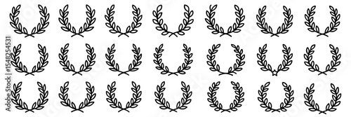 Golden laurel wreath, award emblem, achievement, heraldry, nobility, Greek branch, floral ornament, flat style, vector illustration, trophy, prestige, victory, honor, classic design.