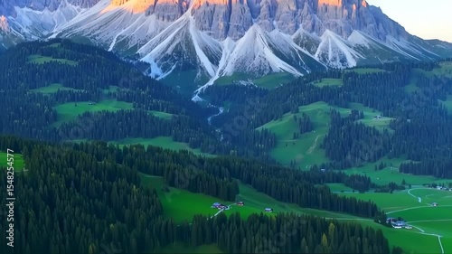 Majestic Dolomites Mountain Range at Sunrise with Forest Landscape