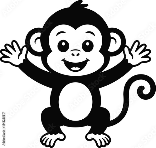 A cartoon monkey with its arms raised and a happy expression on a white background vector illustration