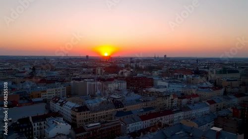 Spectacular cityscape sunset aerial view, capturing urban landscape beauty