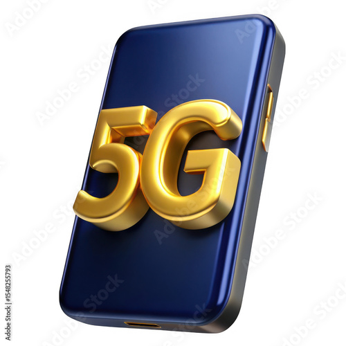 3d rendered a gold 5g emblem on a sleek dark blue smartphone