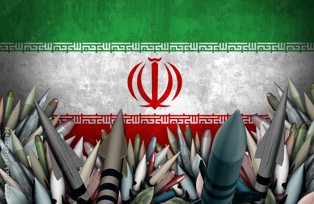 Obraz premium Iranian crisis and Iran war Military armed confrontation or Tehran proxy war conflict as a persian gulf or middle east confrontation with Israel and the United States.