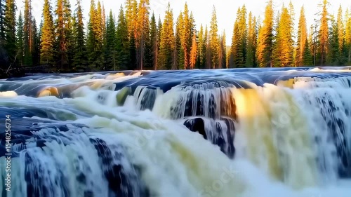 Mesmerizing Waterfall Scenery Flowing in Nature with a Stunning Forest Backdrop