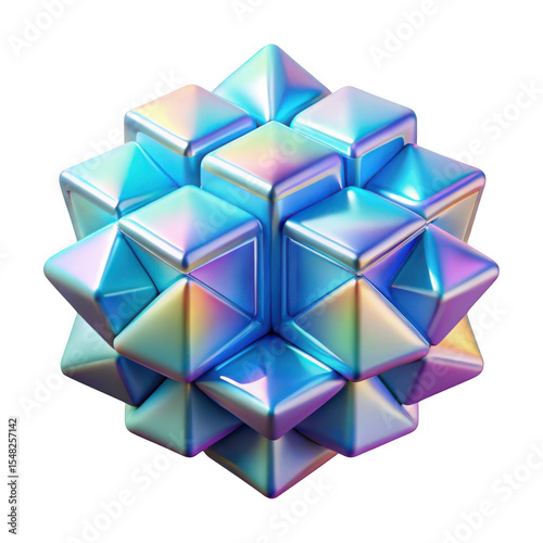 3d rendered iridescent geometric cluster
