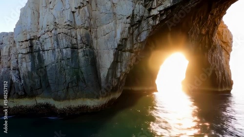 Magnificent Ocean Rock Formation with Sunlight Shining Through Natural Archway