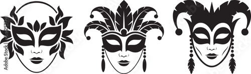 Black and white masquerade ball masks silhouette set