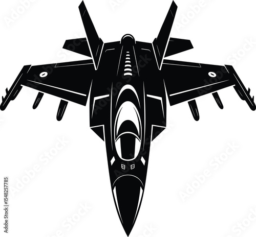 Military Fighter Jet Front View, Combat Aircraft Vector Illustration.