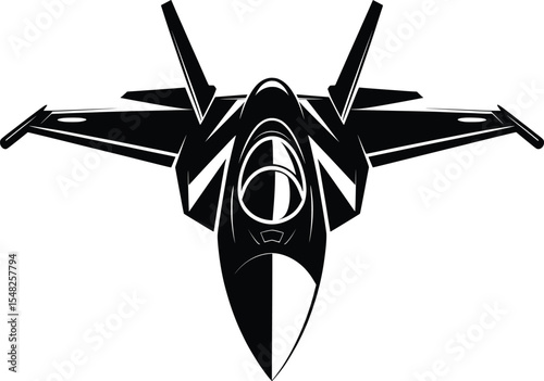 Military Fighter Jet Front View, Combat Aircraft Vector Illustration.