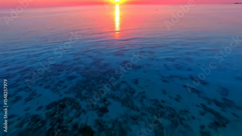Enchanting sunset over the ocean with serene water and coral formations