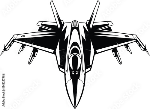 Military Fighter Jet Front View, Combat Aircraft Vector Illustration.