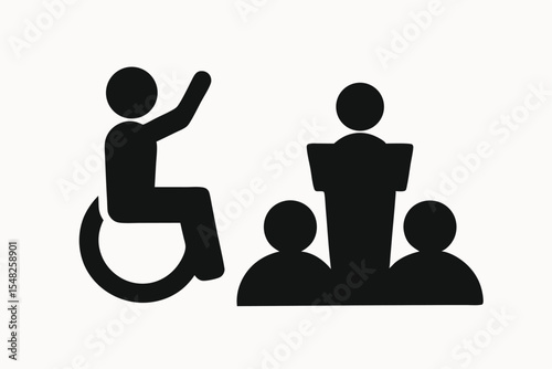 Accessibility Icon Person in Wheelchair Addressing an Audience