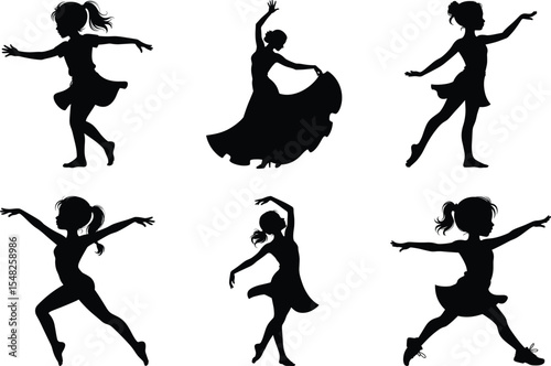 Dancing Silhouette Bundle, Dynamic Dancing Couple Vector Art and White Background. Hip hop dancers illustration.