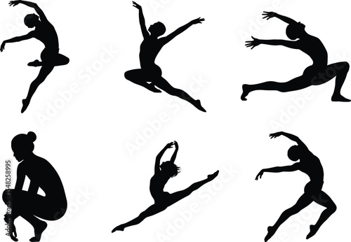Dancing Silhouette Bundle, Dynamic Dancing Couple Vector Art and White Background. Hip hop dancers illustration.