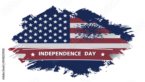 American flag with independence day text on a ribbon and splash effect in patriotic colors design