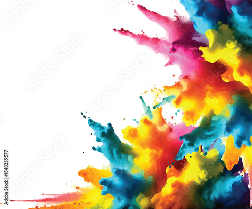 Colorful holi powder on white background. Colorful vibrant rainbow holi paint color powder explosion with bright colors isolated white background. colorful mixed rainbow powder explosion,
