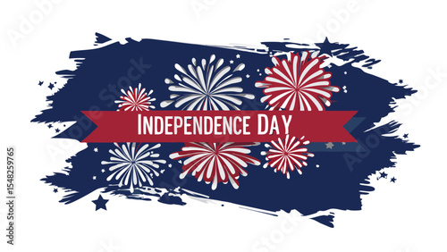 Independence day celebration with fireworks and stars on a blue grunge background design vector