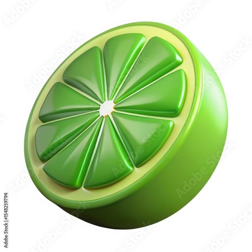 Vibrant 3D Lime Slice Isolated on White Background