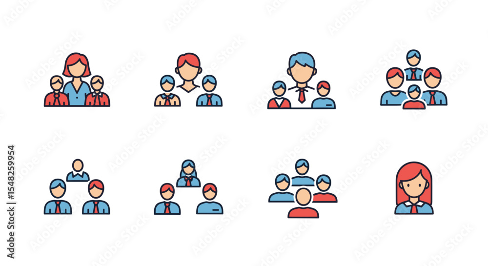 Fototapeta premium Explore team management icons for business collaboration and leadership development in a professional setting
