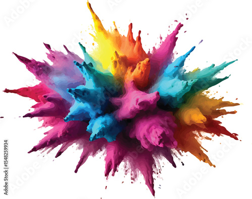 Colorful holi powder on white background. Colorful vibrant rainbow holi paint color powder explosion with bright colors isolated white background. colorful mixed rainbow powder explosion,
