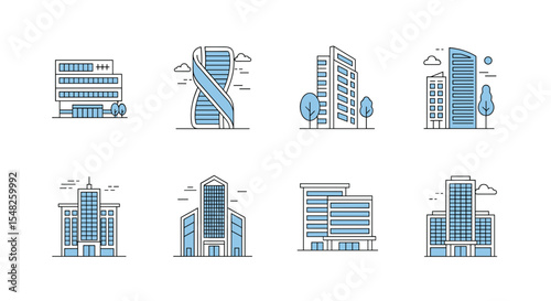 Illustration of modern city buildings architecture skyline urban landscape design for real estate and business