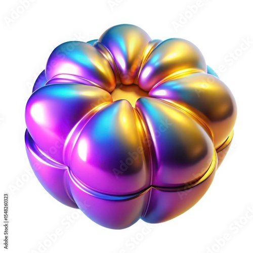 Vibrant, Iridescent Floral-Shaped Object on White Background