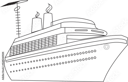 Elegant Ocean Liner Cruise Ship Vector Illustration. Stylish Design of a Majestic Vessel Sailing Across Dark Waters. Luxury Maritime Travel Concept with Sleek Silhouette and Tourism Branding Potential