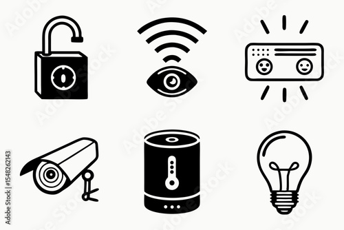Smart home and security icons isolated on white background