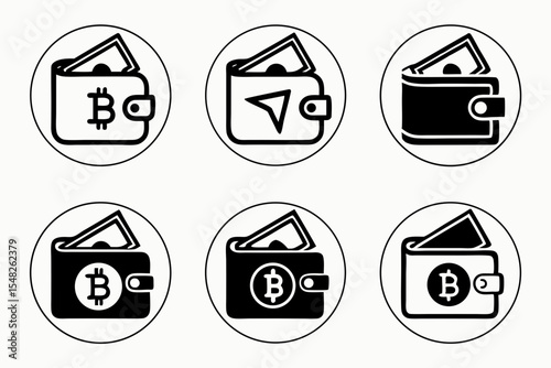 Bitcoin and digital wallet icons isolated on white background