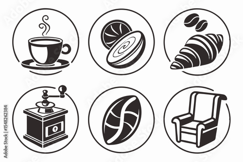 Coffee and breakfast icons isolated on white background