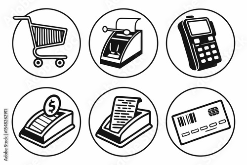 Shopping cart register and payment terminal isolated on white background