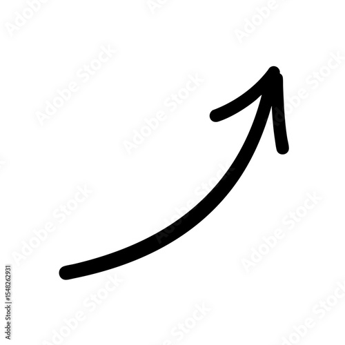 Upward Right Arrow – Hand Drawn with Smooth Brush Stroke, Vector Illustration