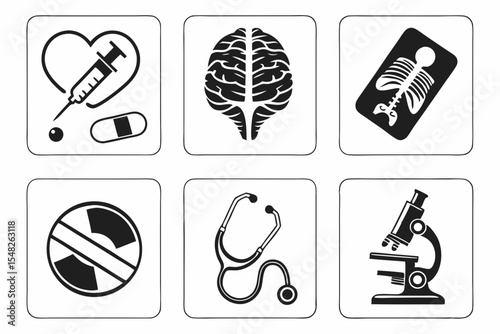 Medical and healthcare icons isolated on white background