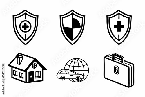 Insurance and protection icons isolated on white background