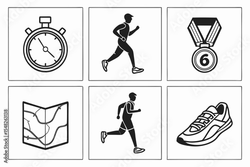 Icons representing running fitness and athletic achievement