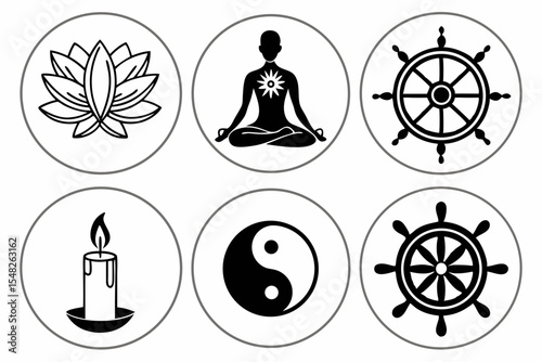 Icons representing meditation spirituality and inner peace