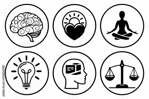 Icons representing intelligence balance and inner peace