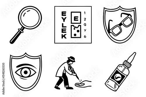 Icons representing vision investigation and repair
