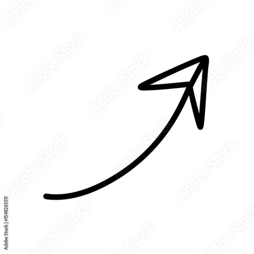 Upward Right Arrow – Hand Drawn with Smooth Brush Stroke, Vector Illustration