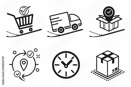 Shipping and delivery icons isolated on white background