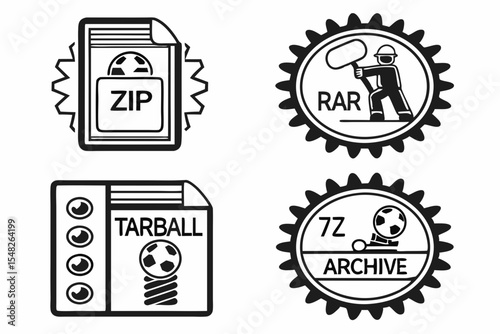 Various file archive formats isolated on white background