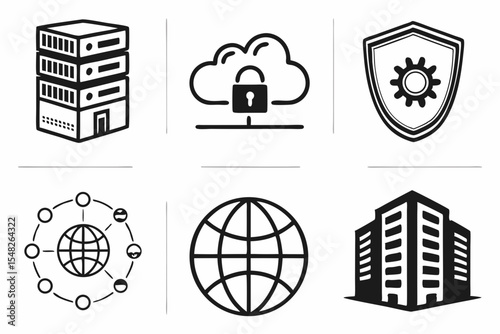 Network and security icons show data protection and global connection