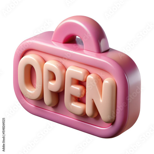 3d rendered pastel pink open sign