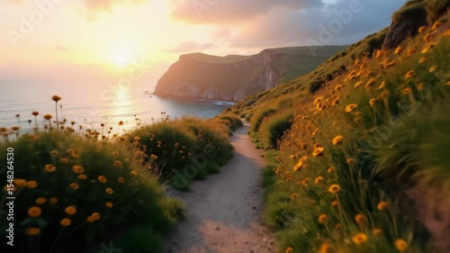Sunset and sunrise views over river and mountain landscape with natural sky and water scenery