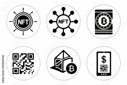 Nfts and bitcoin symbols isolated on white background