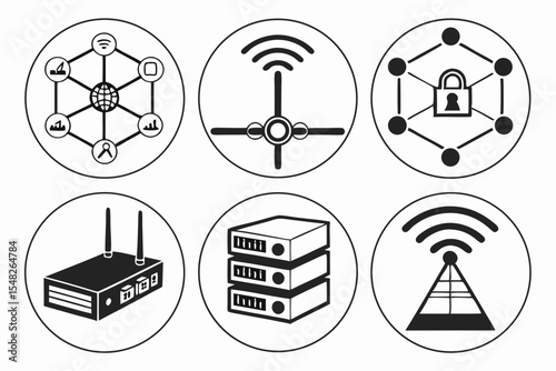 Network internet router and server isolated on white background